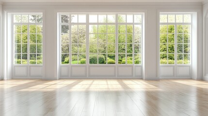 Fototapeta premium Minimalist Empty Room with Large Windows and Natural Light