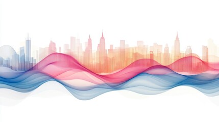 Abstract City Skyline with Colorful Waves