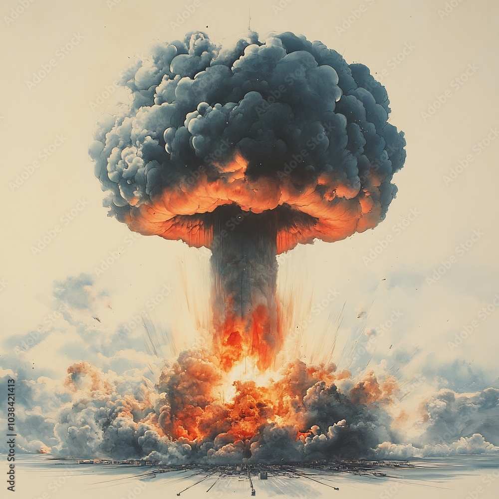 Aufkleber imposing mushroom cloud a nuclear explosion billowing into the sky detailed with swirling smoke and 