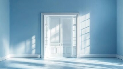 Fototapeta premium Serene Open White Double Doors in Calm Interior