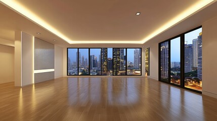 Spacious Empty Room with Floor to Ceiling Windows