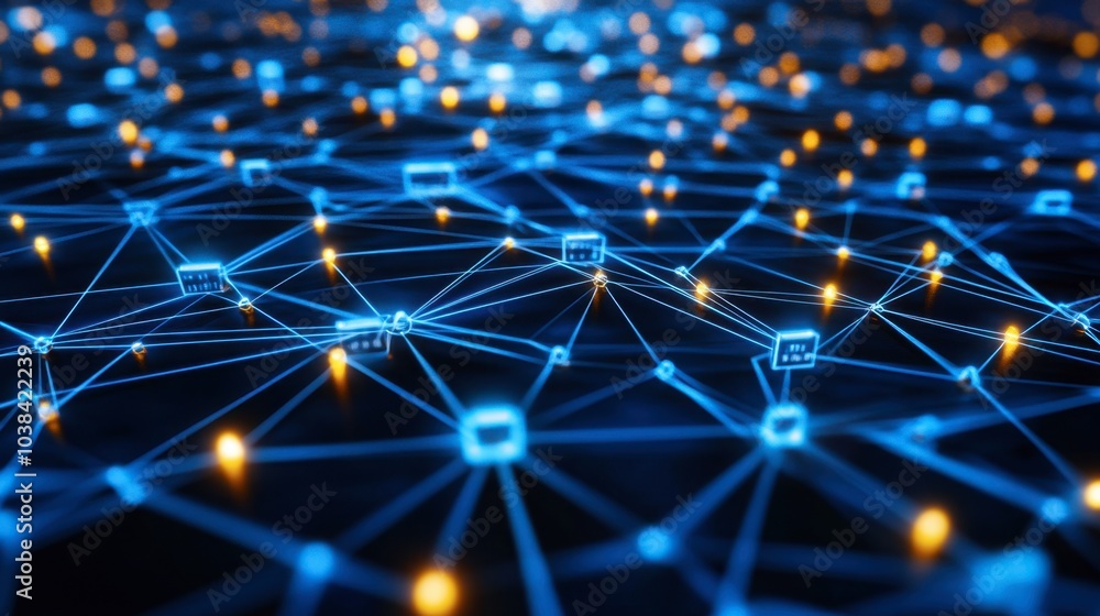 Poster digital network with glowing connections and nodes