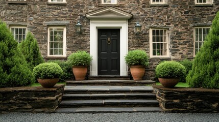 Traditional Cottage Entrance with Stone Features