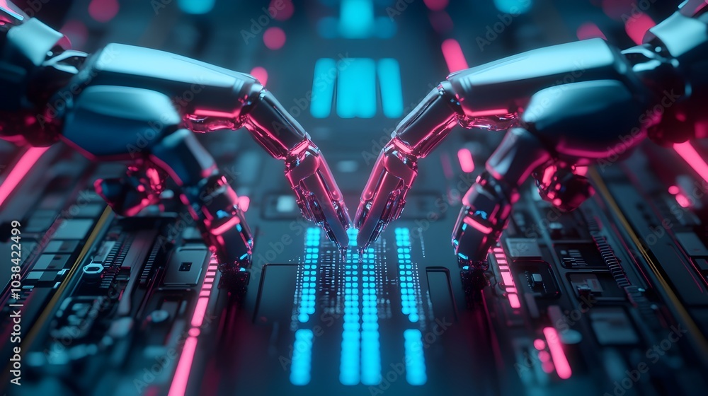 Poster autonomous robots expertly repairing and maintaining electric car components using advanced holograp