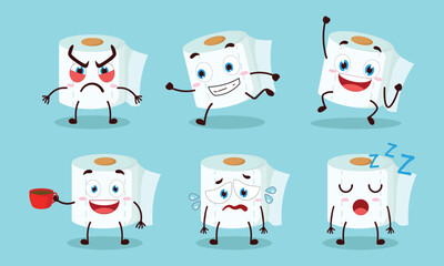 funny toilet paper cartoon character with various pose activity vector illustration