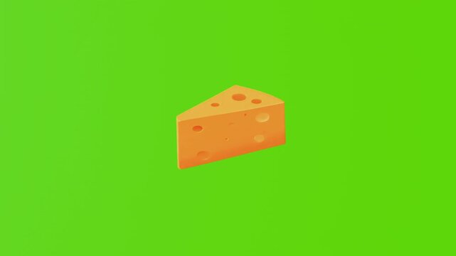 4k icon of a piece of yellow cheese isolated on a green screen