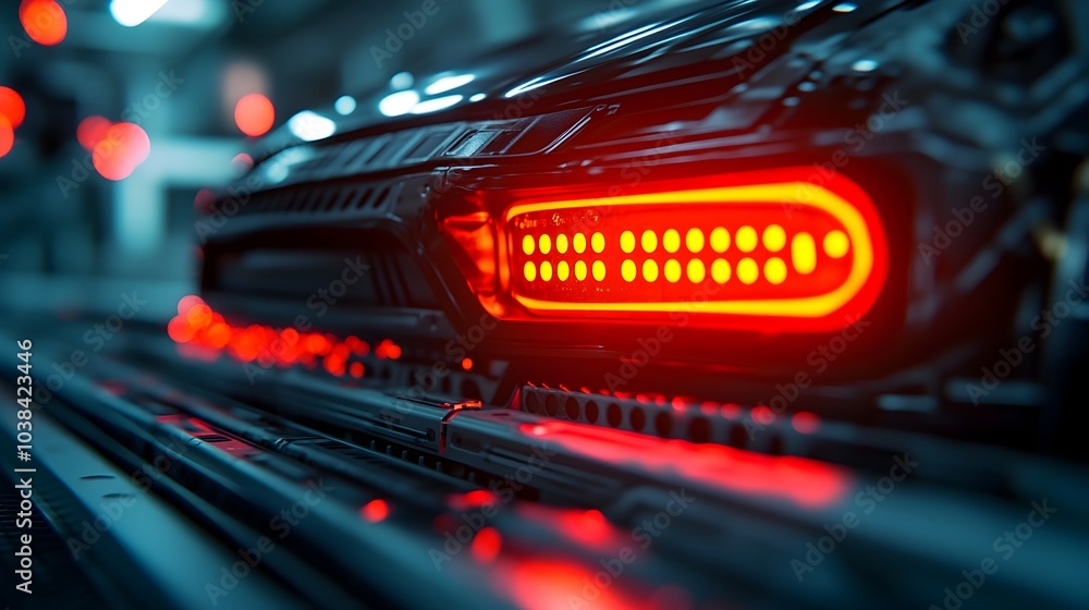 Poster autonomous robot welding the exterior of a car using precision lasers and floating holographic tools