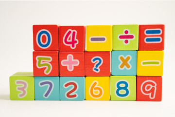 Math number colorful on white background, education study mathematics learning teach.