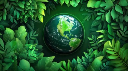 A green globe surrounded by lush leaves, symbolizing the importance of protecting nature.