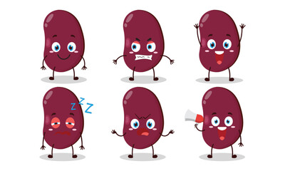 funny slice of red bean cartoon with many expressions design illustration