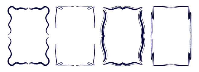 Set of hand drawn decorative frames. Vintage rectangular border frames isolated on white background.