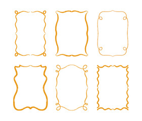 Set of golden vintage frames for invitations, cards, covers and menu design. Vintage rectangular border frames isolated on white background. Whimsical and ornate doodle frames.