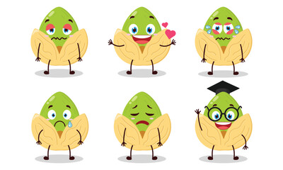 funny pistachio cartoon character with different pose activity design illustration