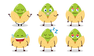 funny pistachio cartoon with various expressions design illustration