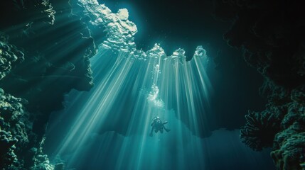Obraz premium Underwater Cave Diver