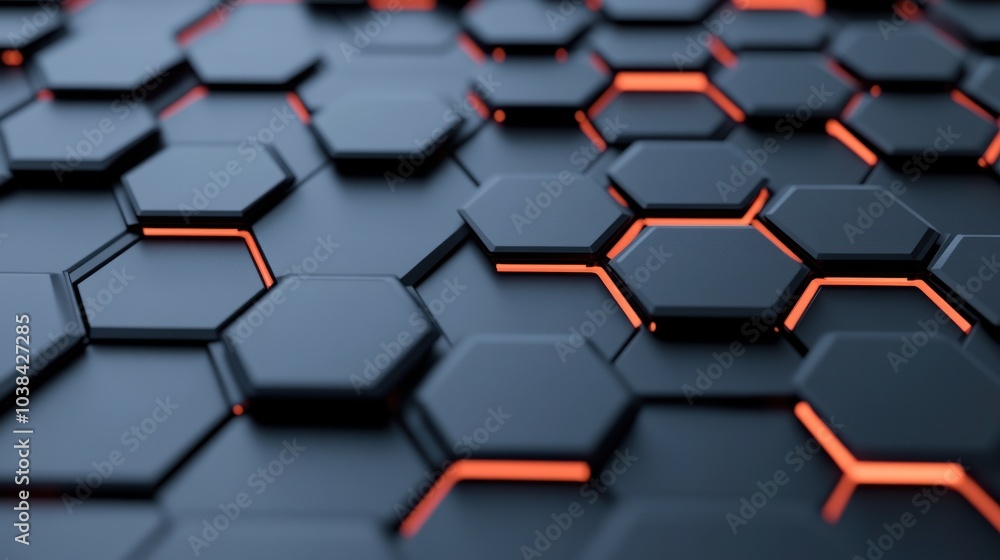 Poster abstract 3d hexagonal background with glowing edges