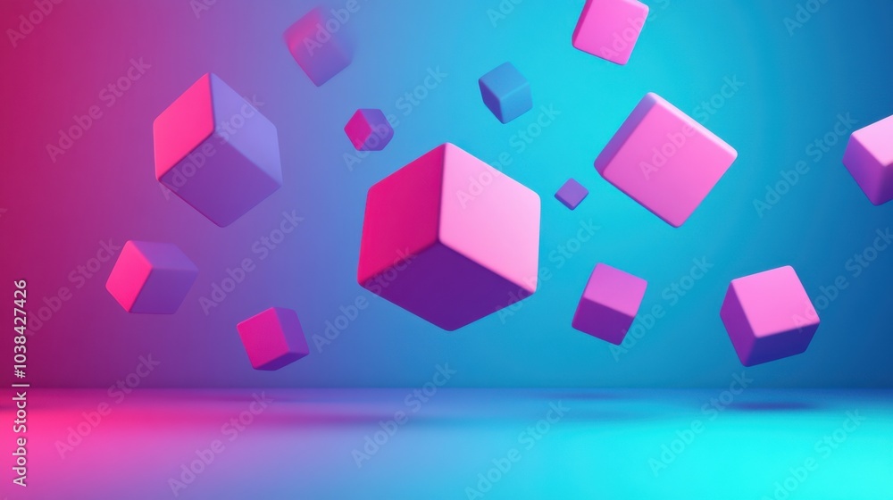 Poster colorful 3d floating cubes in abstract background
