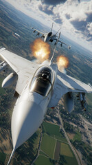 Fototapeta premium Fighter jet flying in formation, showcasing powerful maneuvers and explosive action