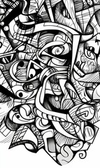 Fototapeta premium Abstract black and white drawing with lines.