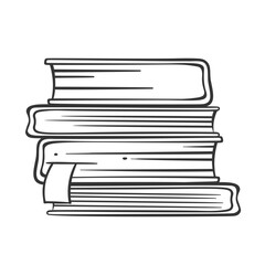 Vertical stack of books line icon. Outline hand drawn pile of paper hardcover science and fiction literature on bookshelf. Reading mascot, simple books with bookmark heap icon vector illustration © setory