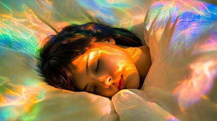Lucid Dreaming illuminated by soft, clear lighting, showing a person asleep in bed while their mind enters a vivid dream state