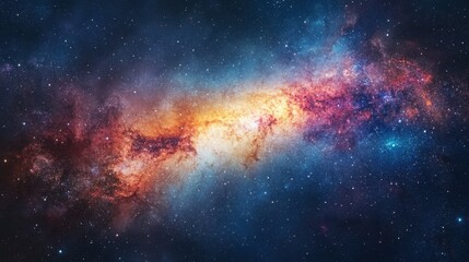 A panoramic view of the night sky, featuring a sea of stars and the vibrant colors of the galaxy's spiral arms.