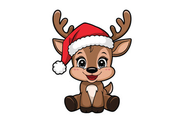 Cartoon Christmas Reindeer Vector Illustration on White Background.