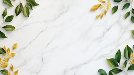 Elegant 3D Marble Background with Greenery Accents