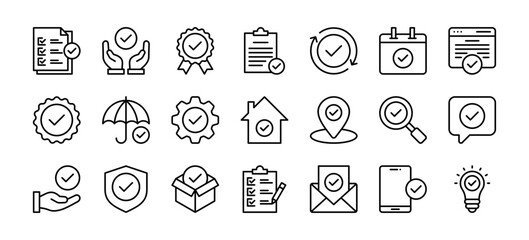 Check mark related outline icon set vector concept illustration isolated on white background flat icons vector symbol.