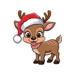 Cute Christmas Deer Cartoon Vector on a White Background.