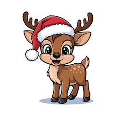 Cartoon Christmas Deer Design - Vector on a White Background.