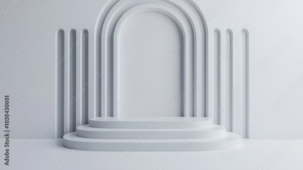 Poster minimalist 3d abstract design with arches and lines