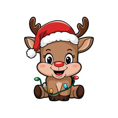 Christmas Reindeer Cartoon in Vector Format on White Background.