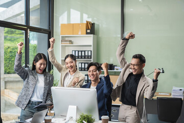 Business corporate team brainstorming, planning strategy having a discussion Analysis investment researching with chart at office desk documents in office.