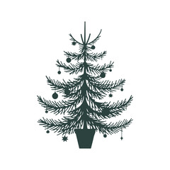 Christmas Tree Vector Graphics on White Background.