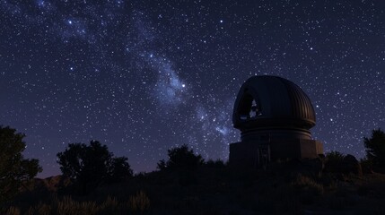 Obraz premium Astronomical Observatory at Night : astronomical observatory with a large telescope, capturing stars and distant galaxies under a clear night sky