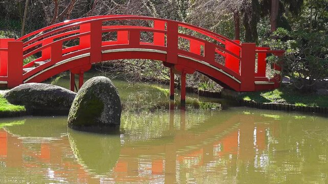 TOULOUSE, FRANCE - MARCH 12 2108: Japanese garden. Garden Compans Caffarelli on Boulevard Lascrosses.