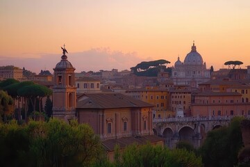 Fototapeta premium Sunset Over Ancient Ruins in Rome