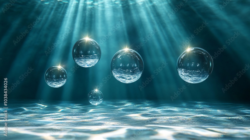 Aufkleber underwater scene showcasing bubbles floating gracefully through illuminated water, creating a serene