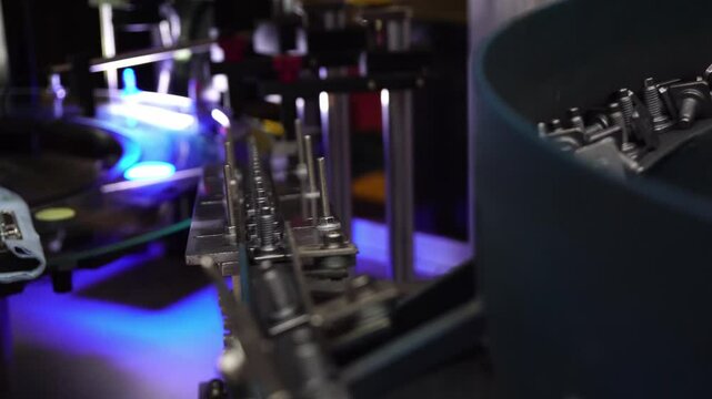 The operation of optical inspection machine with screw parts.