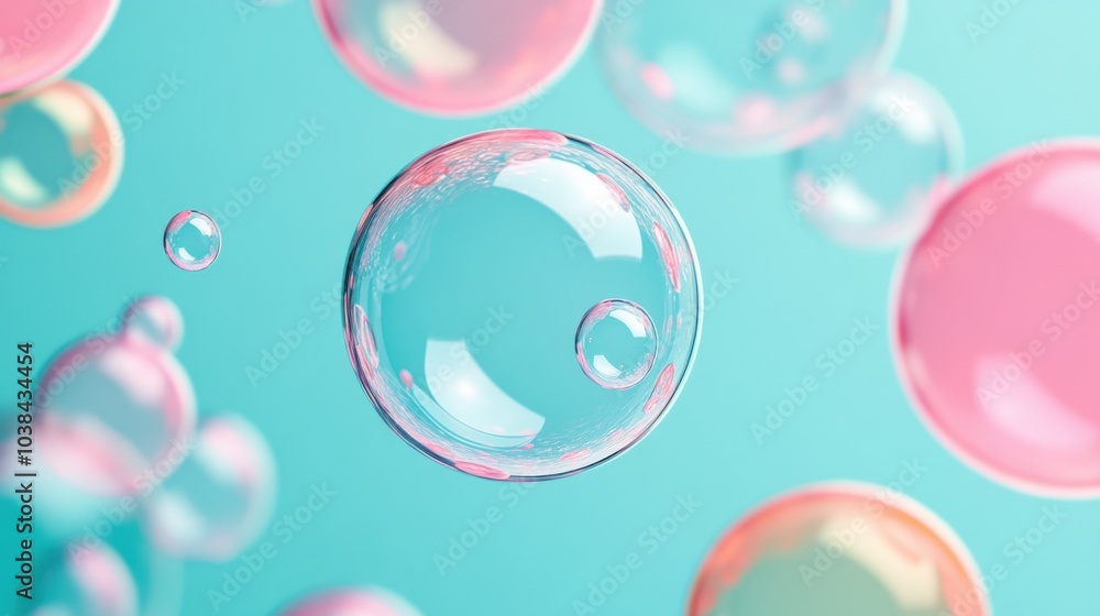 Poster colorful bubbles in different sizes against a soft background