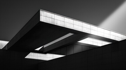 Obraz premium Architectural structure with dramatic lighting highlighting its geometric forms and casting strong shadows