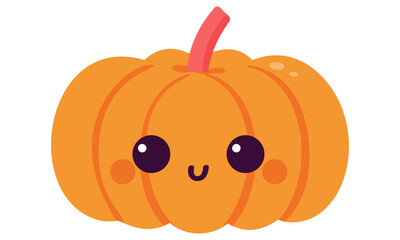 Cute orange pumpkin character with smiling face and big eyes isolated on white background. Kawaii style illustration for autumn, Halloween designs. Vector art.