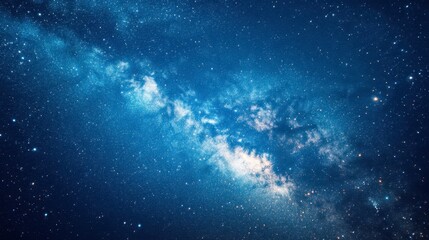 Fototapeta premium Blue sky with the soft emergence of stars, as the Milky Way galaxy begins to reveal its intricate details.