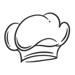 Chef hat icon, contour vintage toque of cooker. Funny retro doodle cap of French or Italian chef. Restaurant, cafe or pizzeria mascot. Line hand drawn costume of baker icon vector illustration