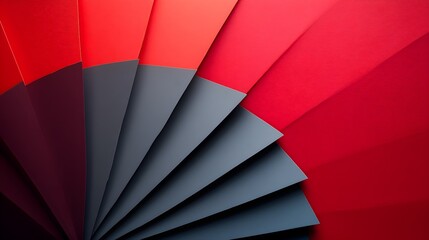 Fototapeta premium Close-up of sharp-edged gray paper sheets fanned out across a burgundy background, Abstract, Minimalist, Cool Tones, High Contrast, Perfect for Graphic Design