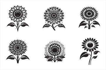 Sunflower simple silhouette icons bundle or set of Sunflower vector design.  simple graphic shape Floral pattern Vector. 