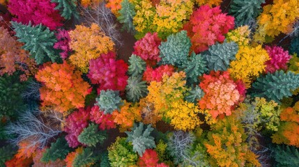 A drone capturing the vibrant colors of a fall forest