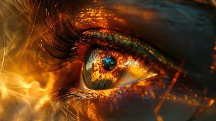 A close-up of an eye with dramatic lighting, emphasizing the texture and detail
