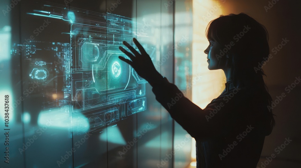 Poster futuristic ai interface interaction with projection